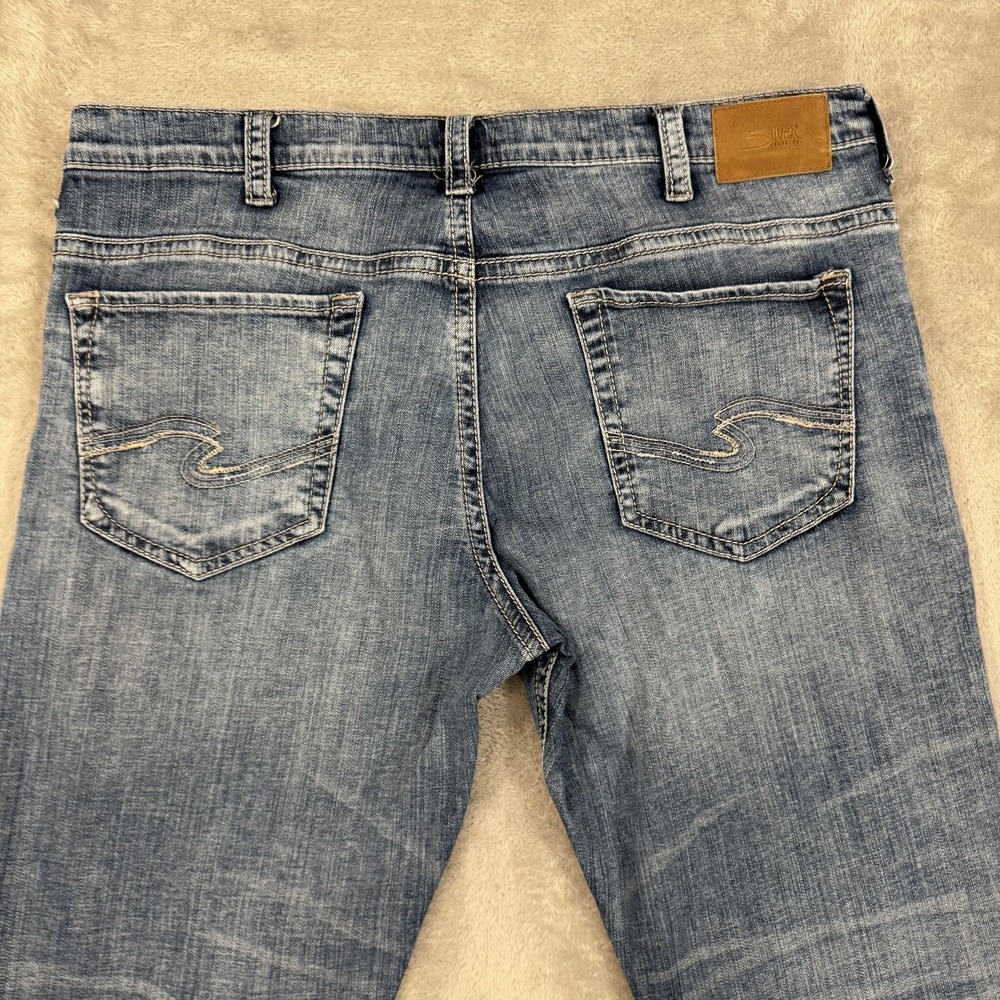 Silver Jeans Co Mens 40x30 Gordie Blue Loose Relaxed Straight Stretch Whiskered - Picture 9 of 16